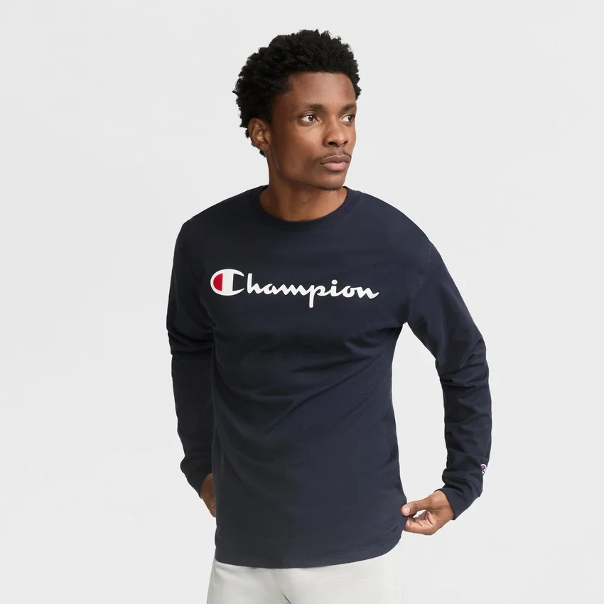 Klassisches Langarm-T-Shirt mit Grafik, Script Logo