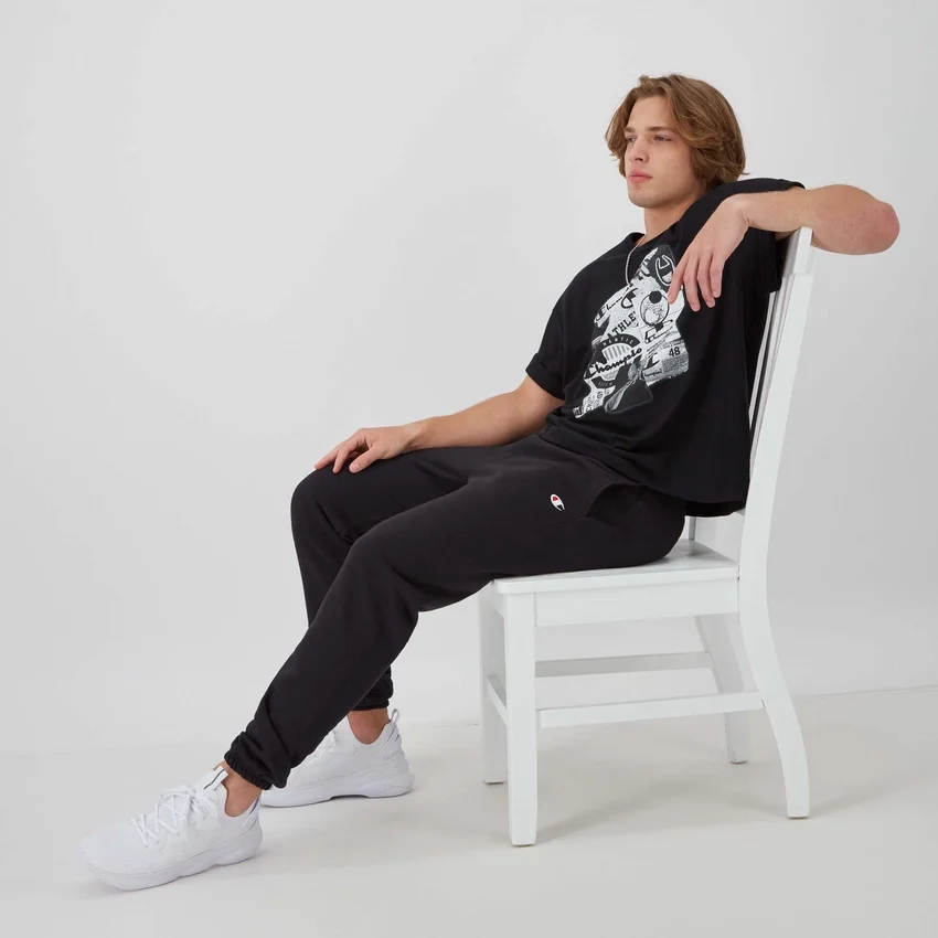 Reverse Weave Jogginghose mit kleinem Logo und gerafftem Bund