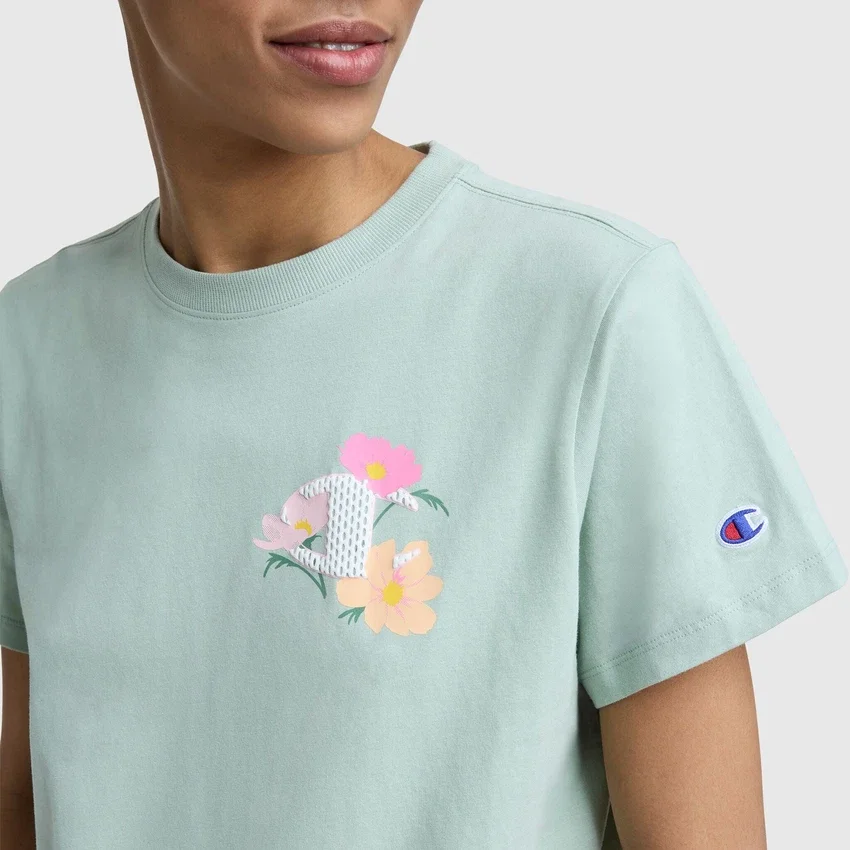 T-Shirt mit «C»-Grafik aus Mesh mit Blumenmuster, C Logo